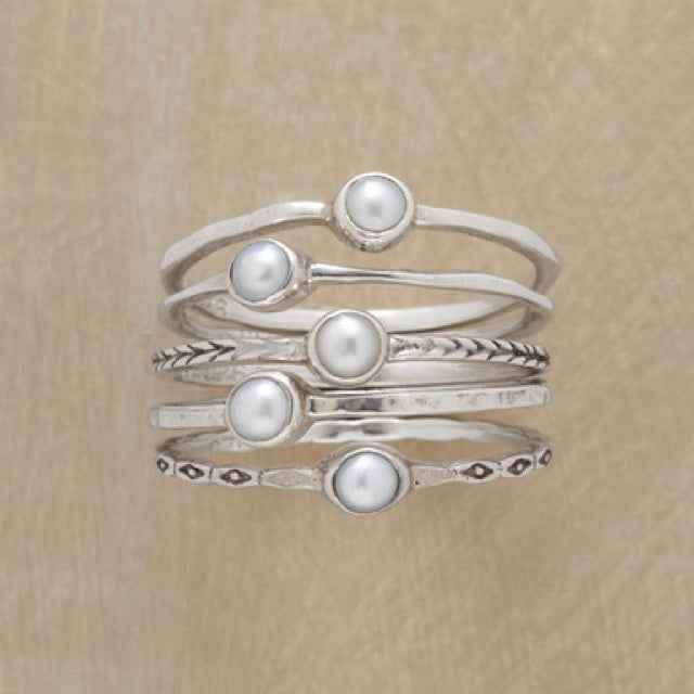 Vintage Thin Layered Pearl Silver Ring
