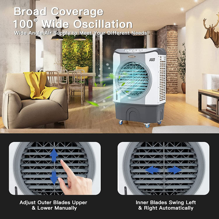 Aero | 4-in-1 Industrial Air Cooler – Heavy-Duty Evaporative Fan with 12-Gallon Tank & Rollers — High-Capacity Cooling | Ideal for Garages & Shops