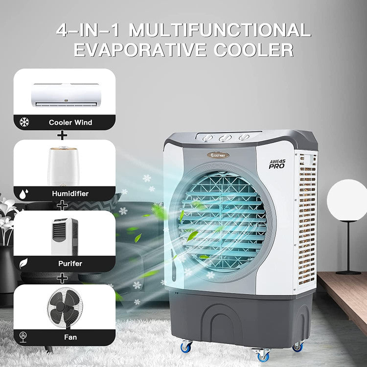 Aero | 4-in-1 Industrial Air Cooler – Heavy-Duty Evaporative Fan with 12-Gallon Tank & Rollers — High-Capacity Cooling | Ideal for Garages & Shops