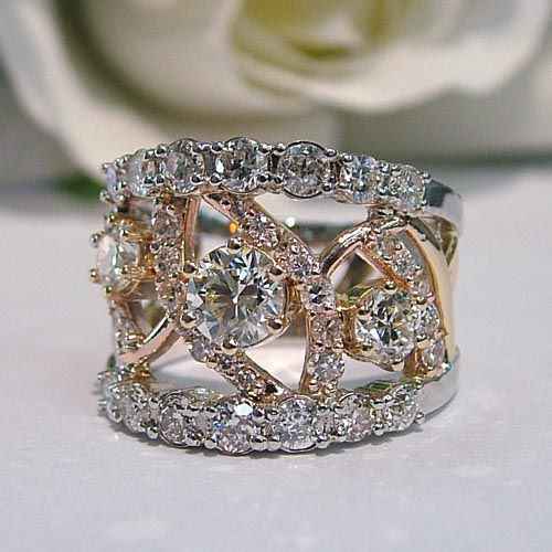 Vintage Tri-Color Gold Zirconia Ring