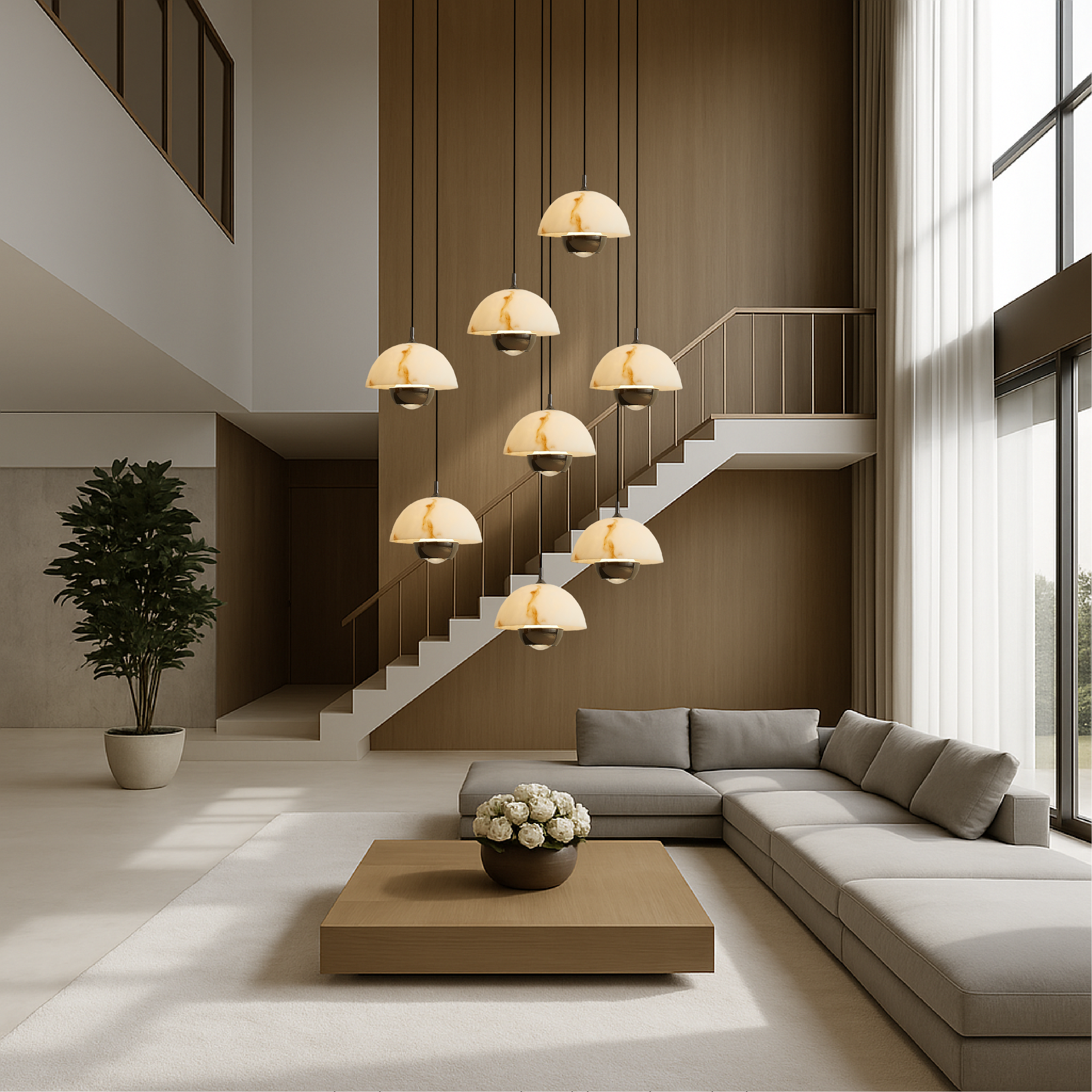 AureaStone | Luxury Natural Marble Staircase Chandelier