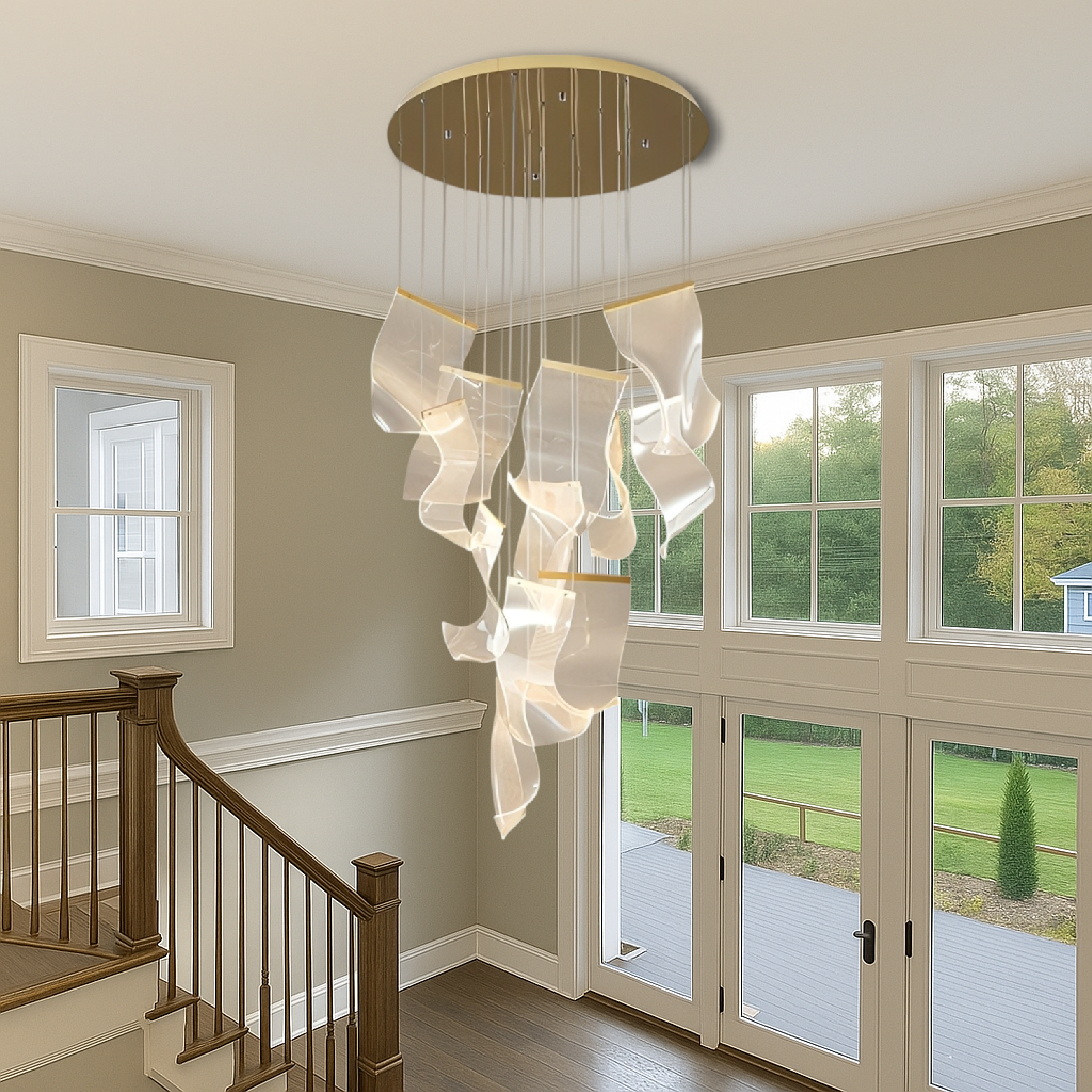 Archinea | Acrylic Gold Stair Chandelier