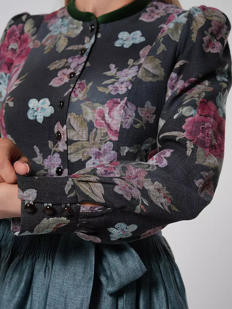 Black Vintage Dirndl Dress with Floral Pattern – Oktoberfest | With Apron for a Classic Traditional Style