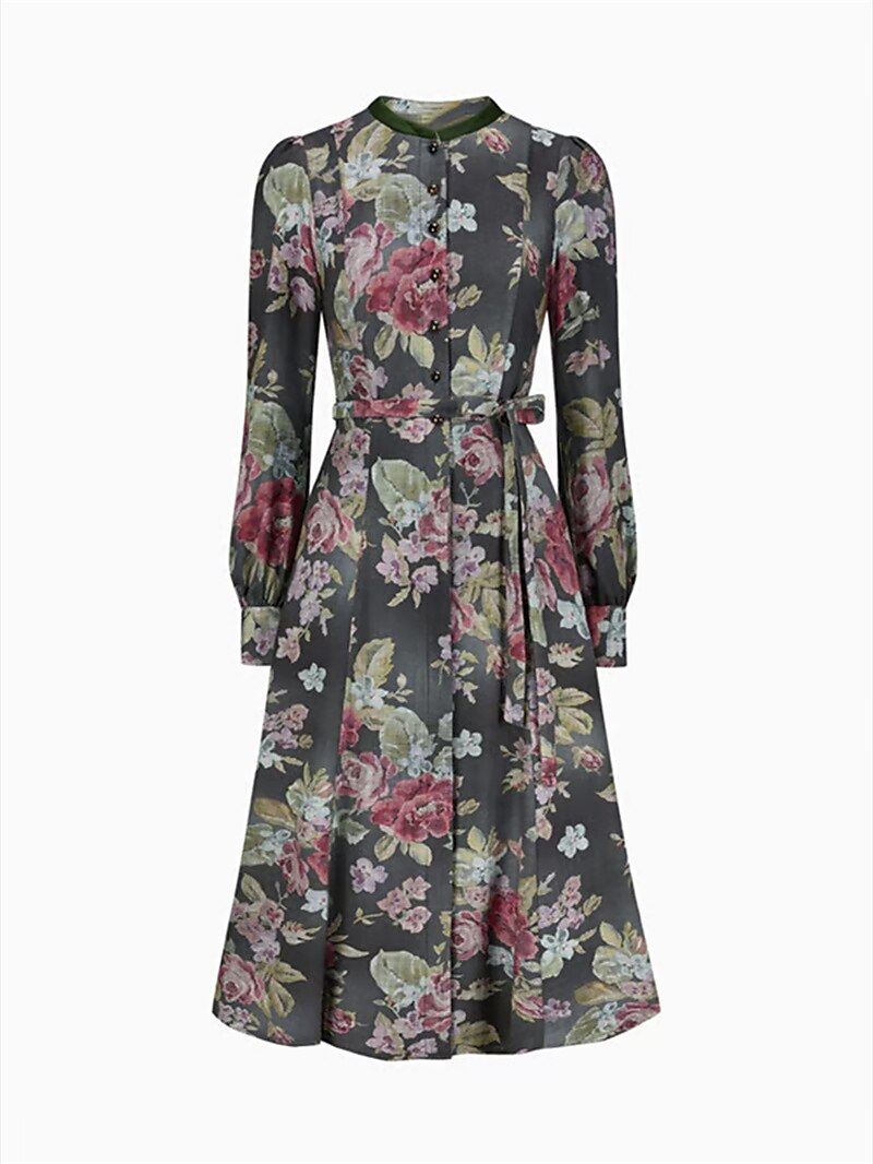 Black Vintage Dirndl Dress with Floral Pattern – Oktoberfest | With Apron for a Classic Traditional Style
