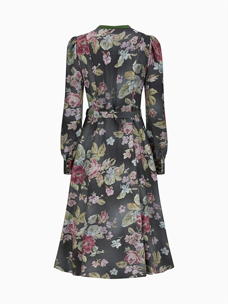 Black Vintage Dirndl Dress with Floral Pattern – Oktoberfest | With Apron for a Classic Traditional Style