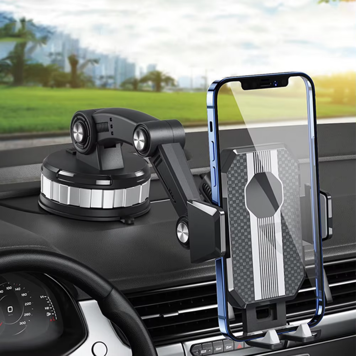 StrongHold | Car Phone Holder with Strong Suction Cup, 360° Rotation, One-Hand Operation – Universal Cell Phone Mount for Car