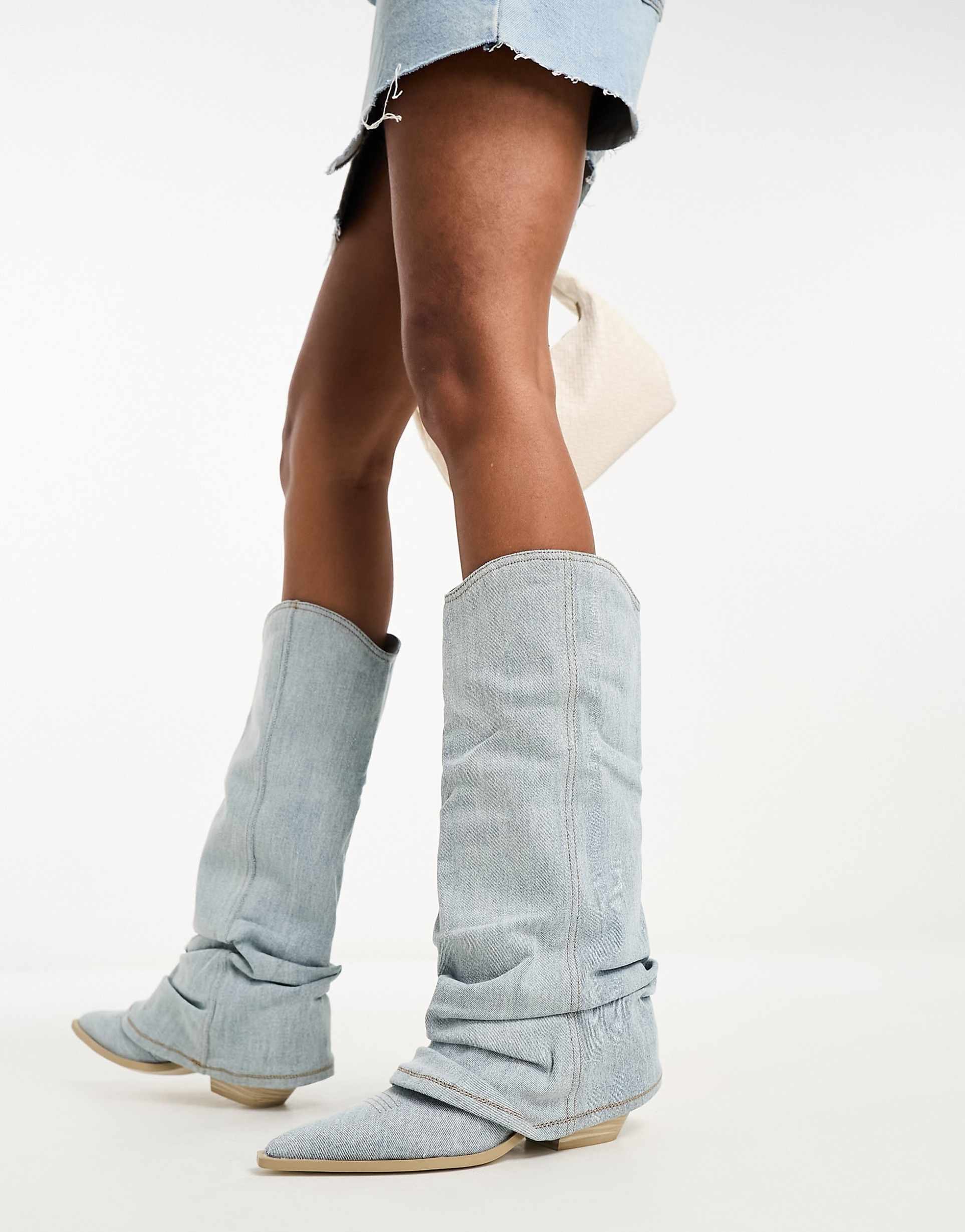 Mireille | Trendy Light Blue Denim Cowboy Boots