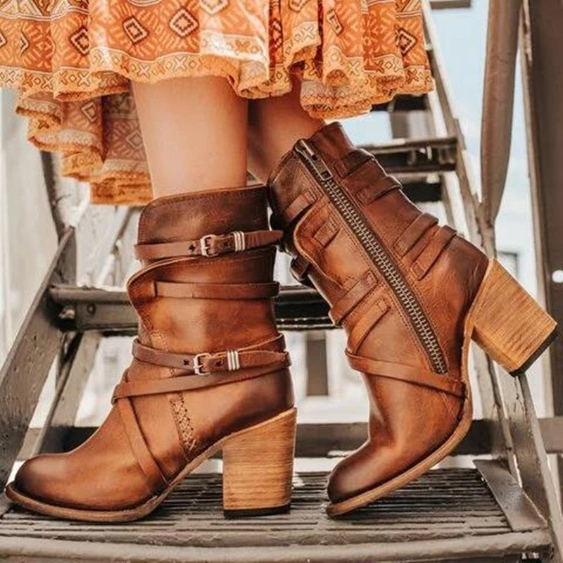 Nereida | Distressed Black Leather Ankle Boots for Women