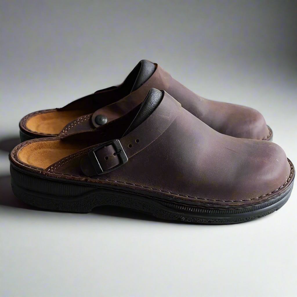 Classic Leather Clogs for Women with Adjustable Buckle | Comfortable Closed Toe Footwear
