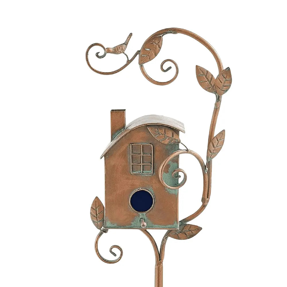 Decorative Metal Birdhouse with Pole for Garden Decoration | Durable and Weather-Resistant Bird House for Outdoor Spaces