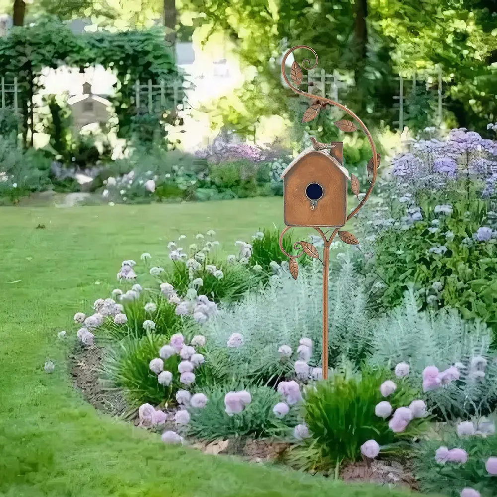 Decorative Metal Birdhouse with Pole for Garden Decoration | Durable and Weather-Resistant Bird House for Outdoor Spaces