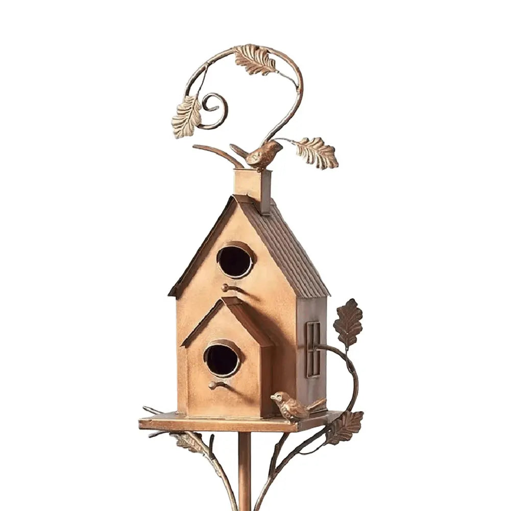 Decorative Metal Birdhouse with Pole for Garden Decoration | Durable and Weather-Resistant Bird House for Outdoor Spaces