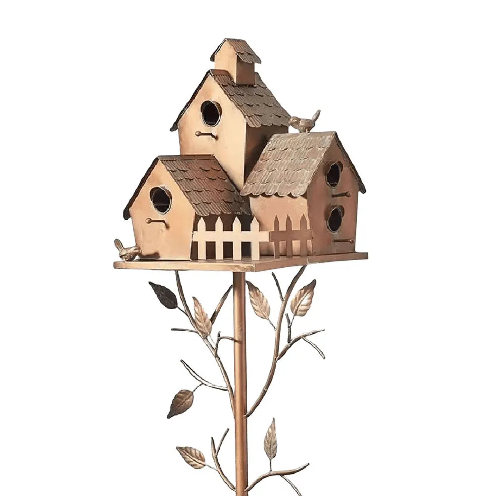 Decorative Metal Birdhouse with Pole for Garden Decoration | Durable and Weather-Resistant Bird House for Outdoor Spaces