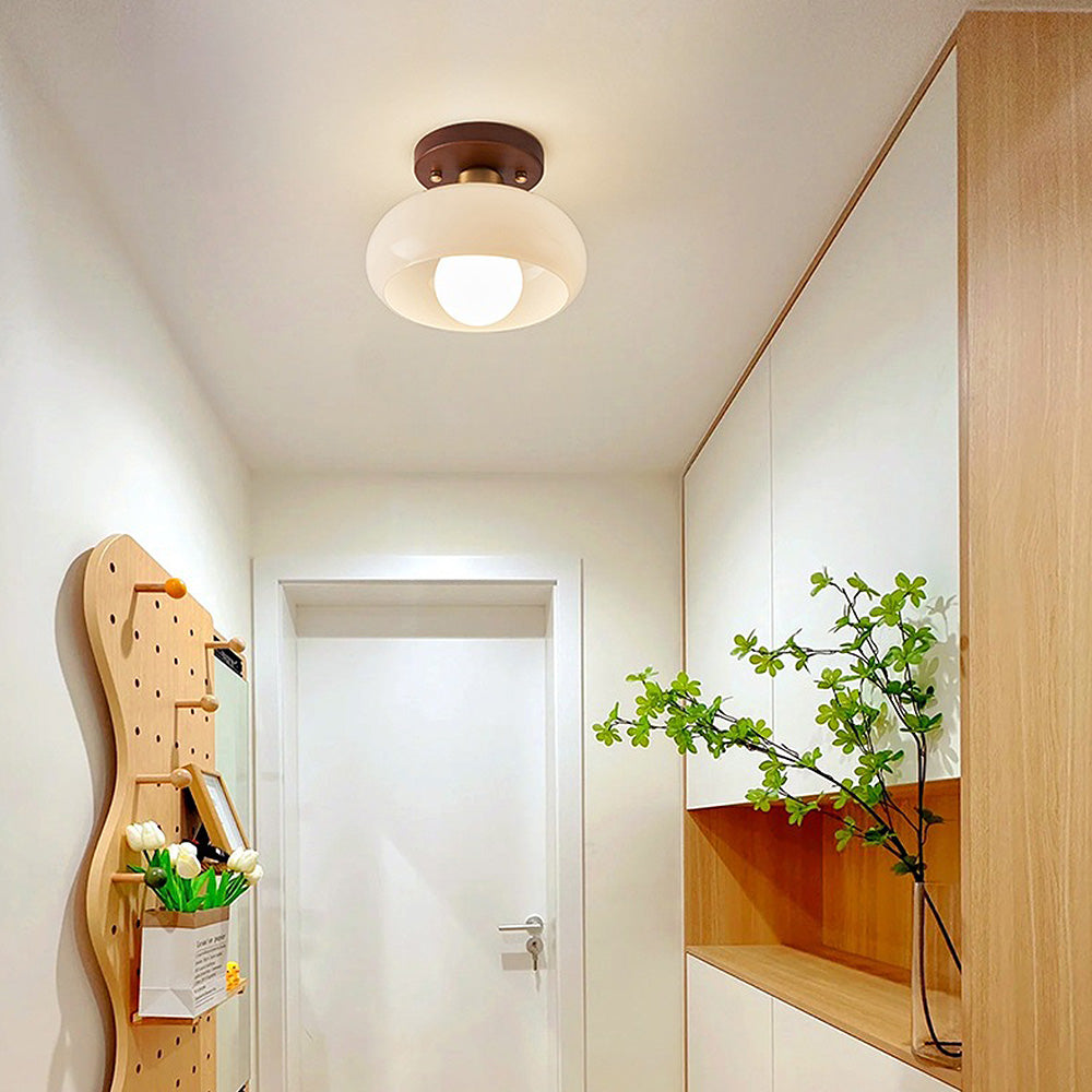 Luxaro | Glass Ceiling Light with Wood for Elegant Hallway