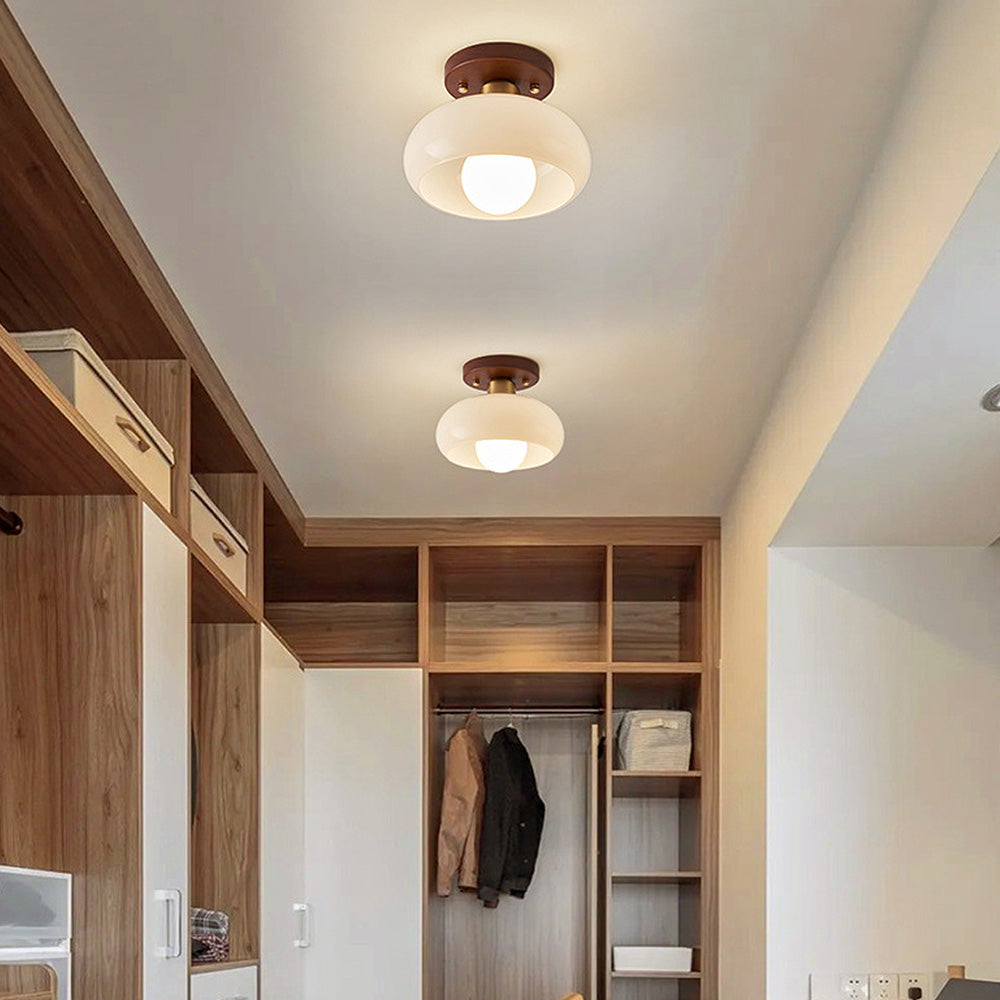 Luxaro | Glass Ceiling Light with Wood for Elegant Hallway