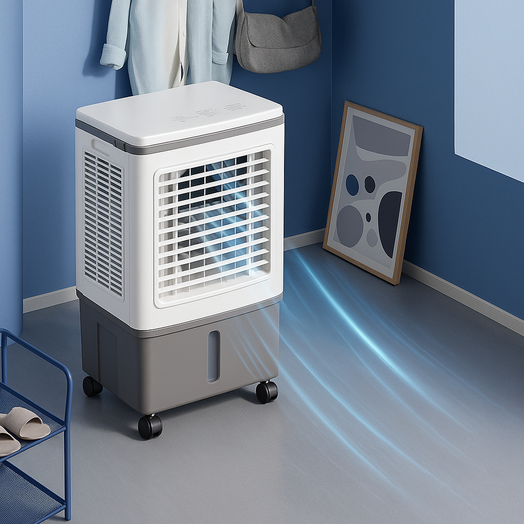 Industrial Evaporative Cooler | 4-in-1 Air Fan with 12-Gallon Water Tank & Easy-Roll Wheels | High Volume Flow | For Workshops & Garages