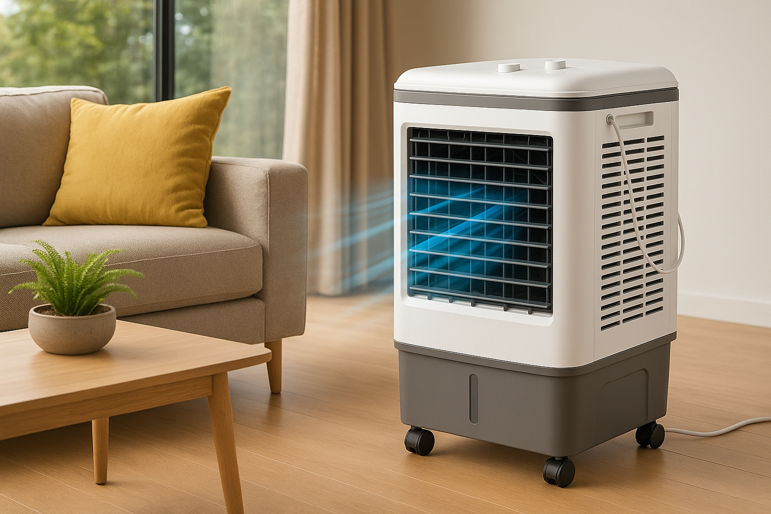 Industrial Evaporative Cooler | 4-in-1 Air Fan with 12-Gallon Water Tank & Easy-Roll Wheels | High Volume Flow | For Workshops & Garages