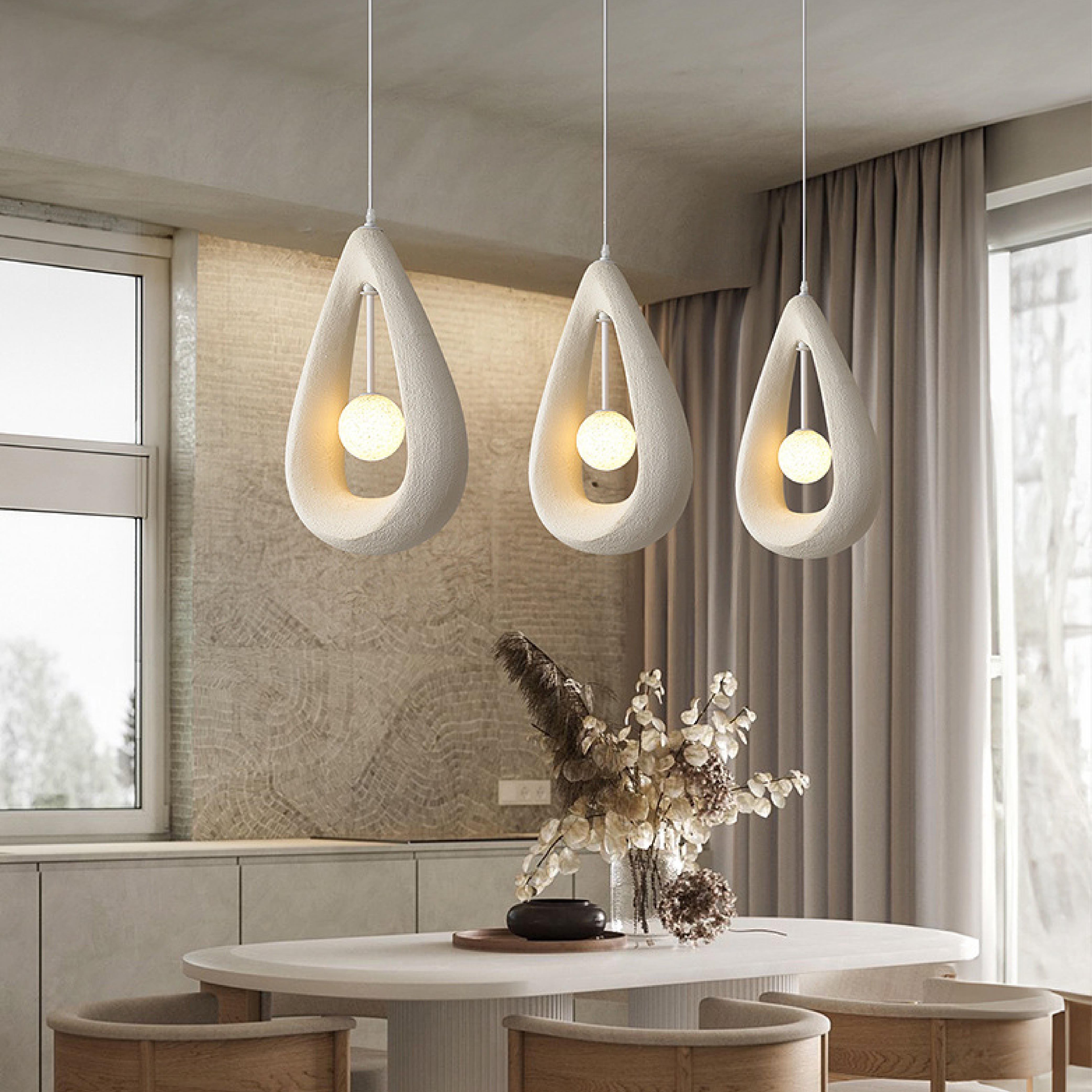 Terrance | Japandi Oval Pendant Lamp