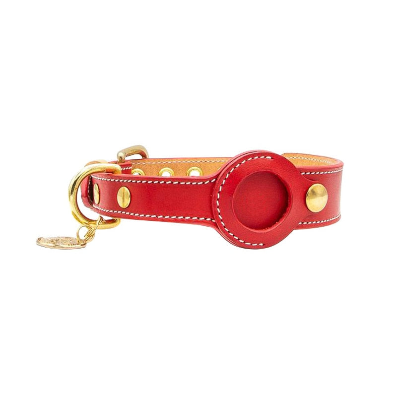 Leather Dog Collar with Real-Time Apple AirTag Tracker | Durable, Comfortable Fit for All Breeds
