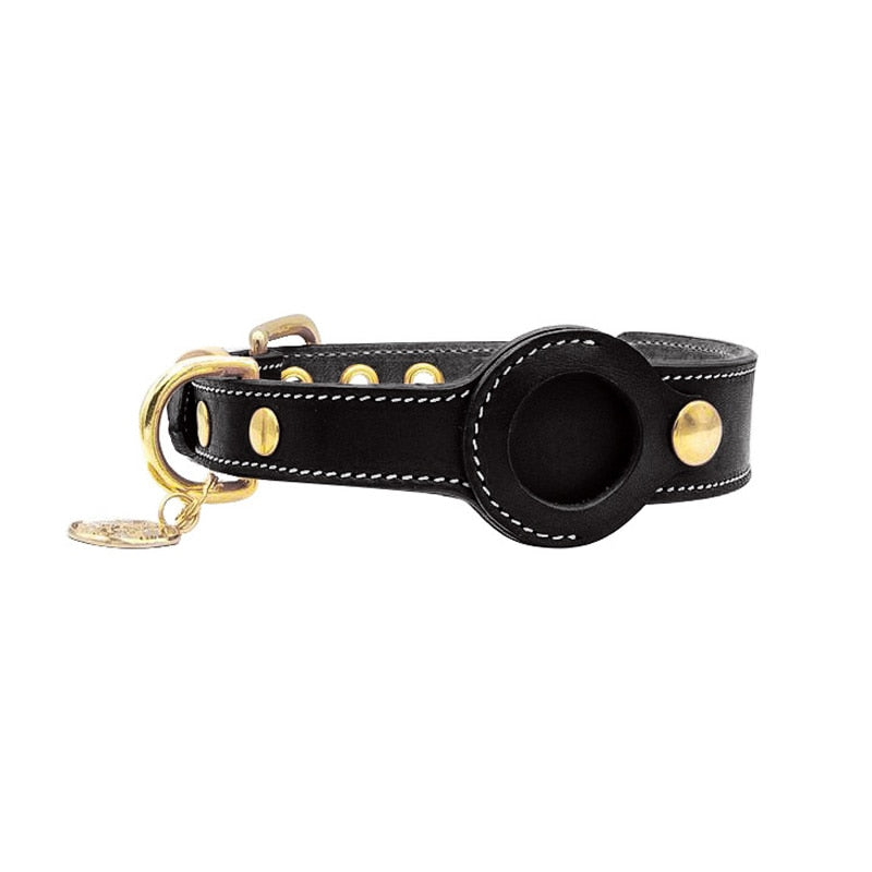 Leather Dog Collar with Real-Time Apple AirTag Tracker | Durable, Comfortable Fit for All Breeds