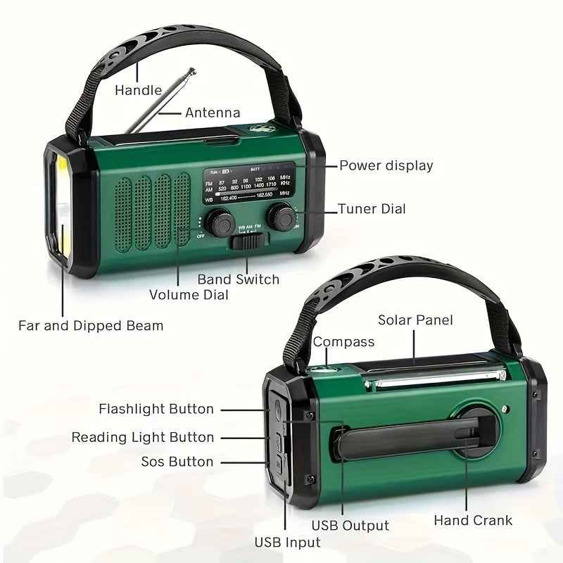 LifeLink Emergency Radio | Solar Panel and Hand Crank Powered, with NOAA Access, Integrated Flashlight, and USB Charger for a Compact Survival Device.