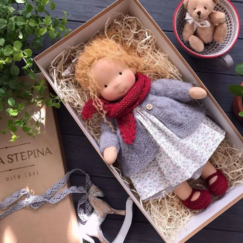 Luna | Waldorf Handmade Plush Doll – Soft Cotton Toy with Fabric Box — Cute & Cozy — For Children’s Birthday & Daily Imaginative Play