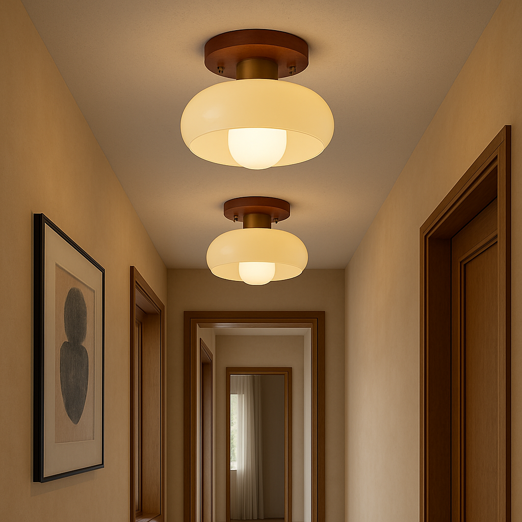 Lystra | Elegant Cream Ceiling Lamp with Wooden Accents