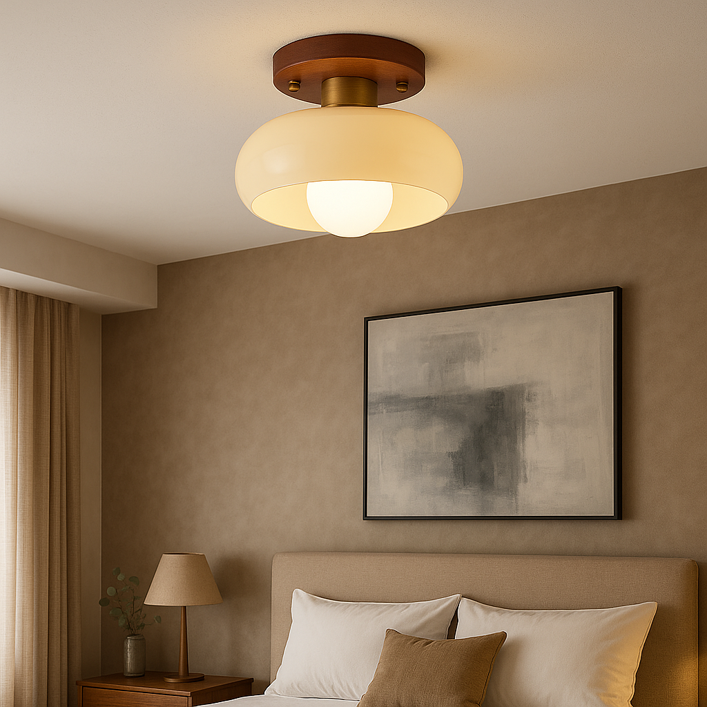 Lystra | Elegant Cream Ceiling Lamp with Wooden Accents