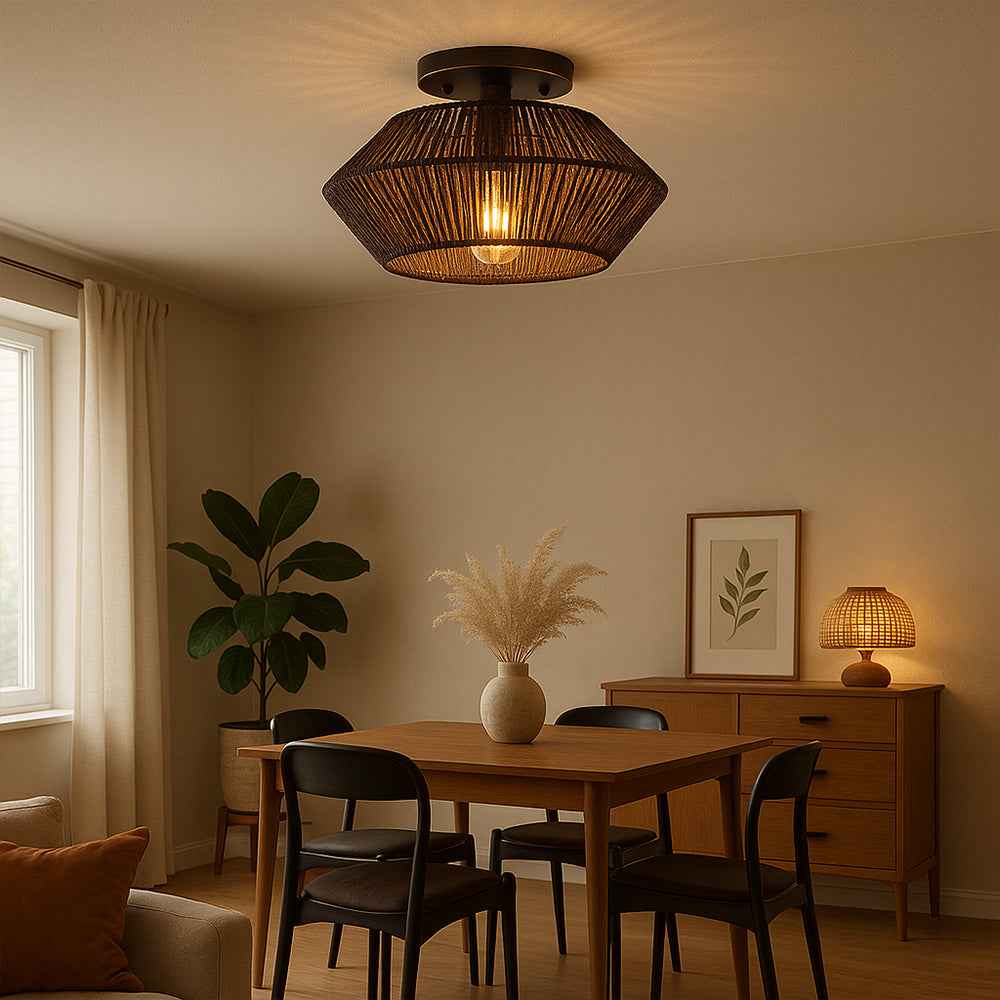 Novion | Modern Vintage Bamboo Woven Ceiling Light for Natural Interiors