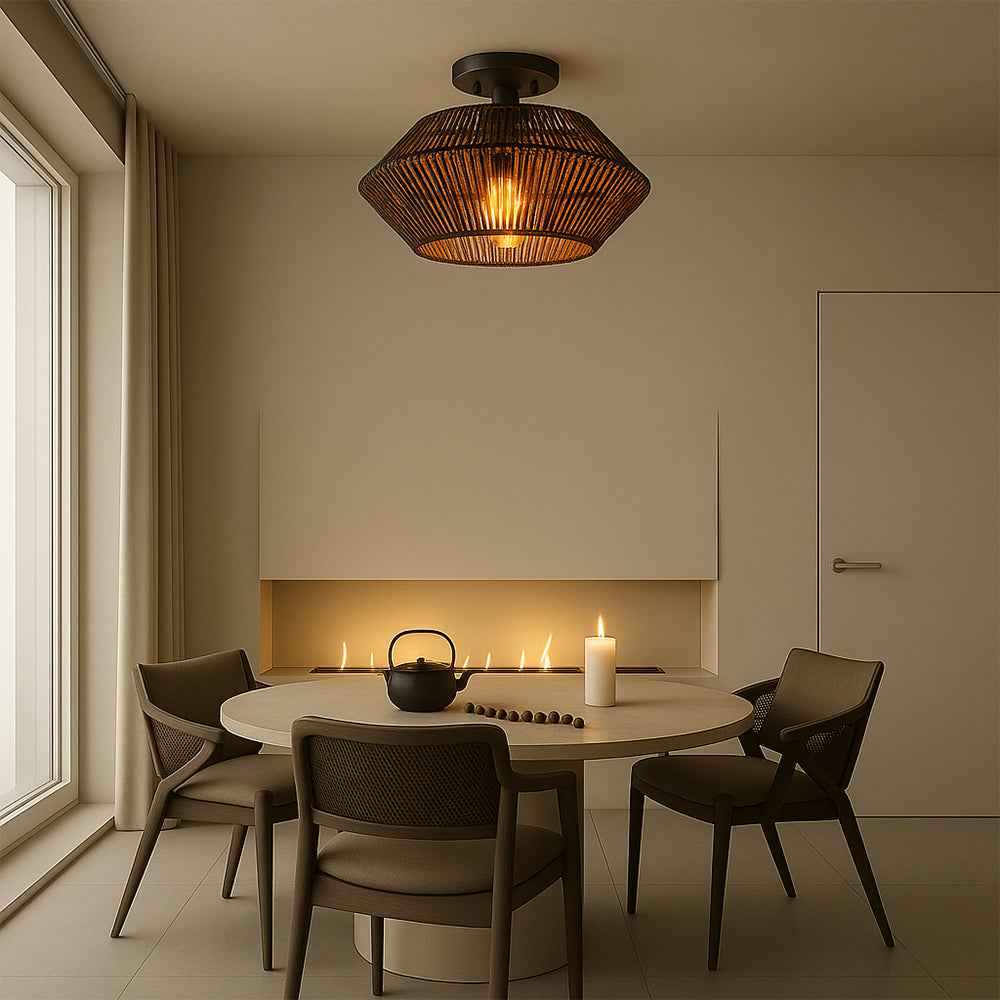 Novion | Modern Vintage Bamboo Woven Ceiling Light for Natural Interiors
