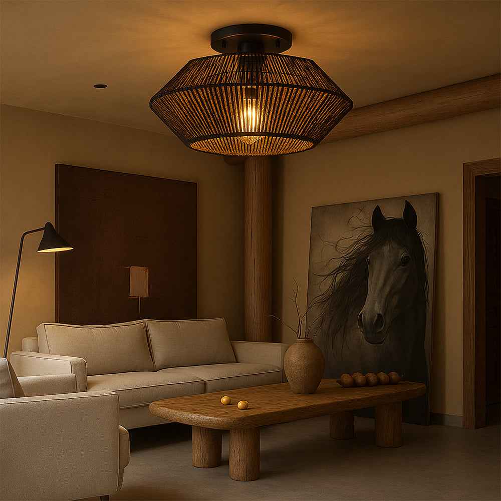 Novion | Modern Vintage Bamboo Woven Ceiling Light for Natural Interiors