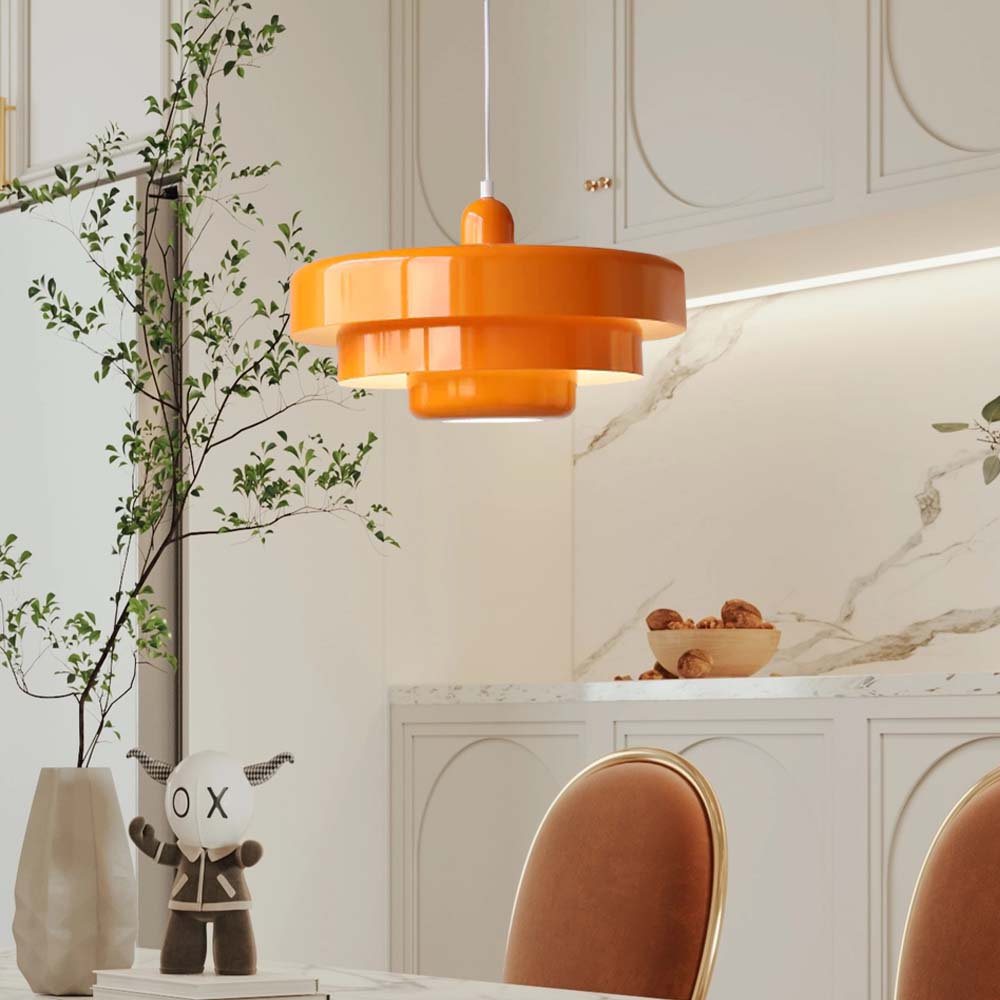 Virella | Elegant Pendant Light Mid-Century Orange Metal Fixture