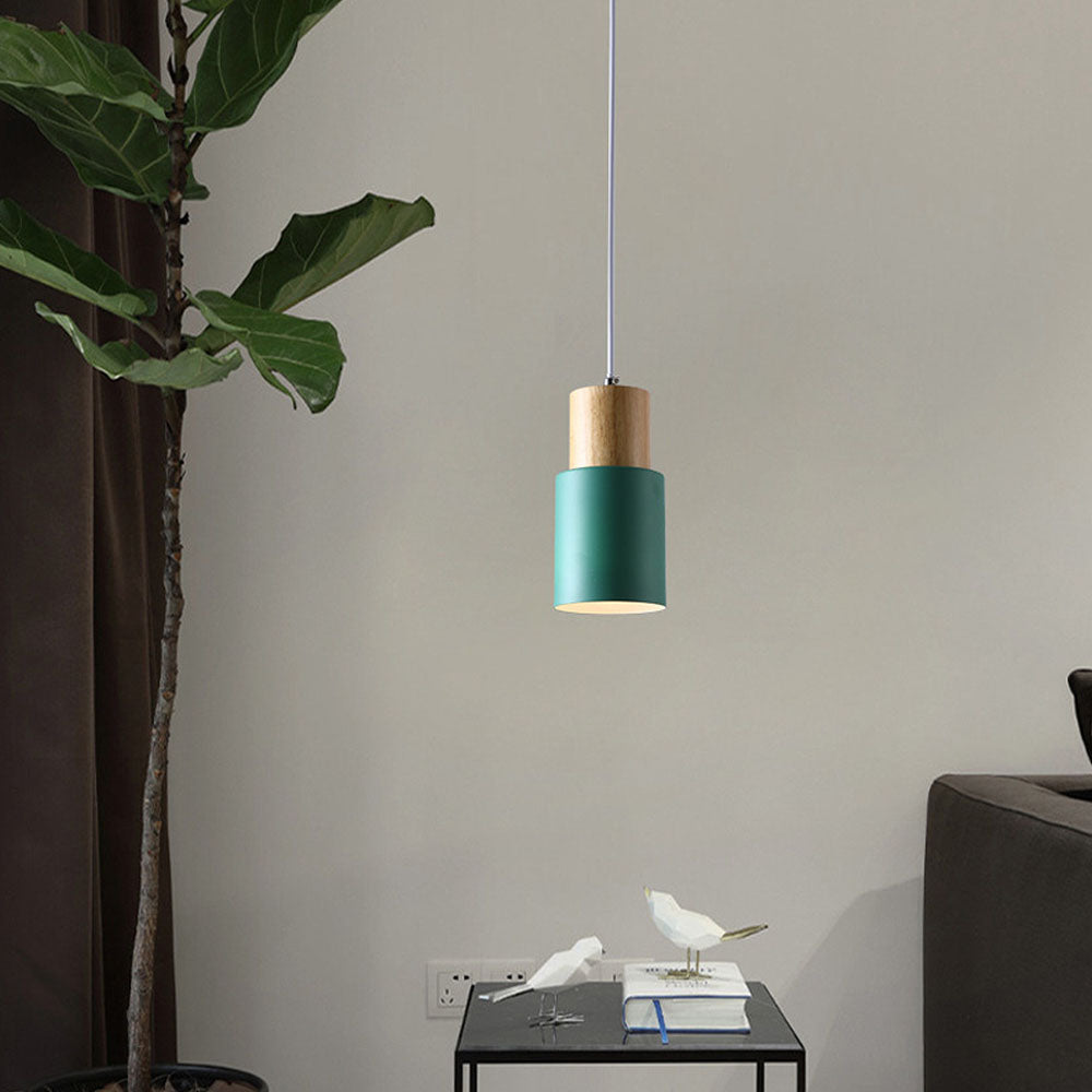 Novora | Minimalist Pendant Light Modern Wood Black Cylinder Fixture