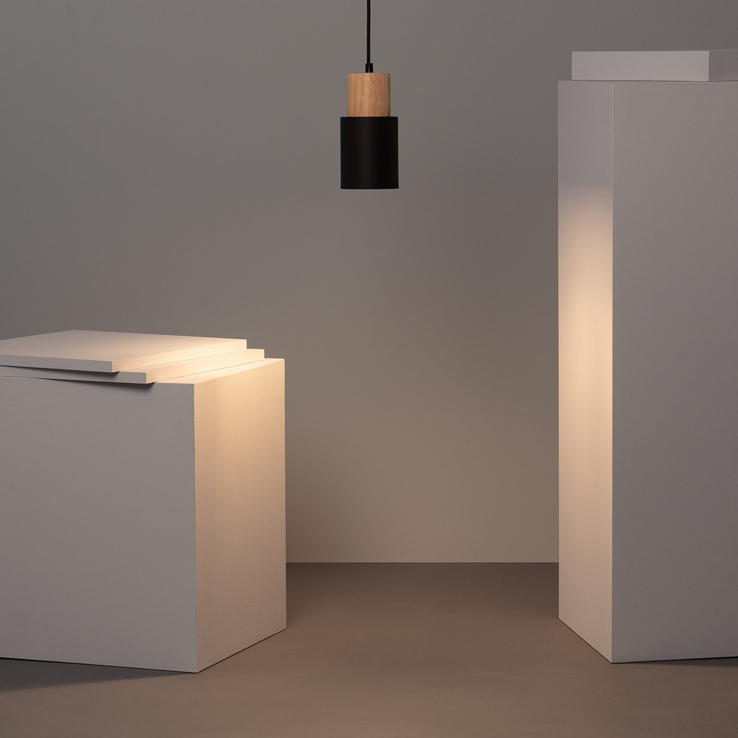 Novora | Minimalist Pendant Light Modern Wood Black Cylinder Fixture