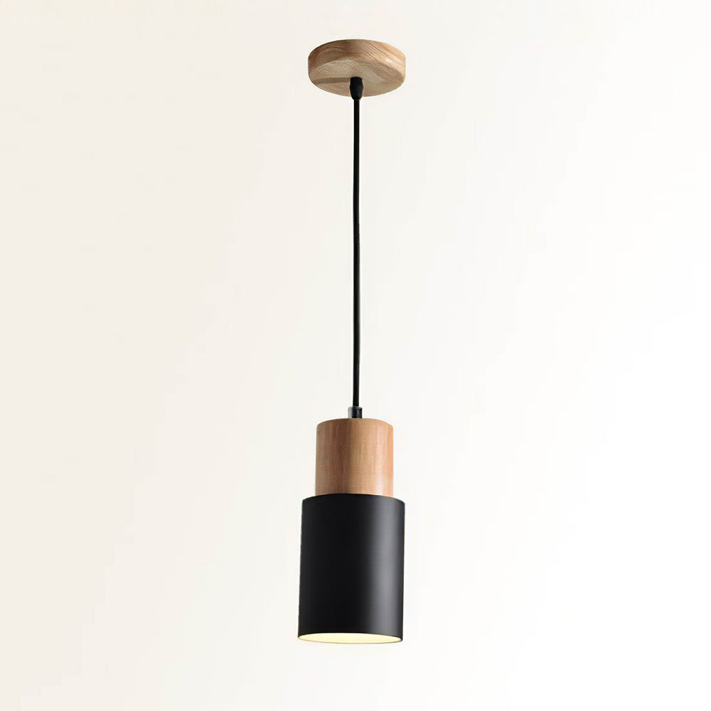 Novora | Minimalist Pendant Light Modern Wood Black Cylinder Fixture