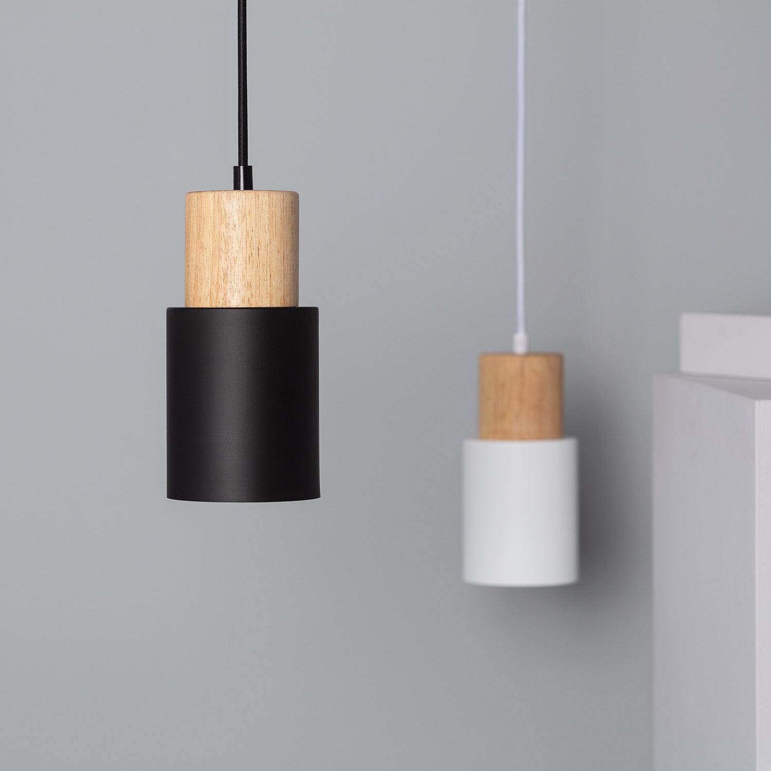 Novora | Minimalist Pendant Light Modern Wood Black Cylinder Fixture