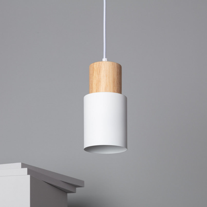 Novora | Minimalist Pendant Light Modern Wood Black Cylinder Fixture