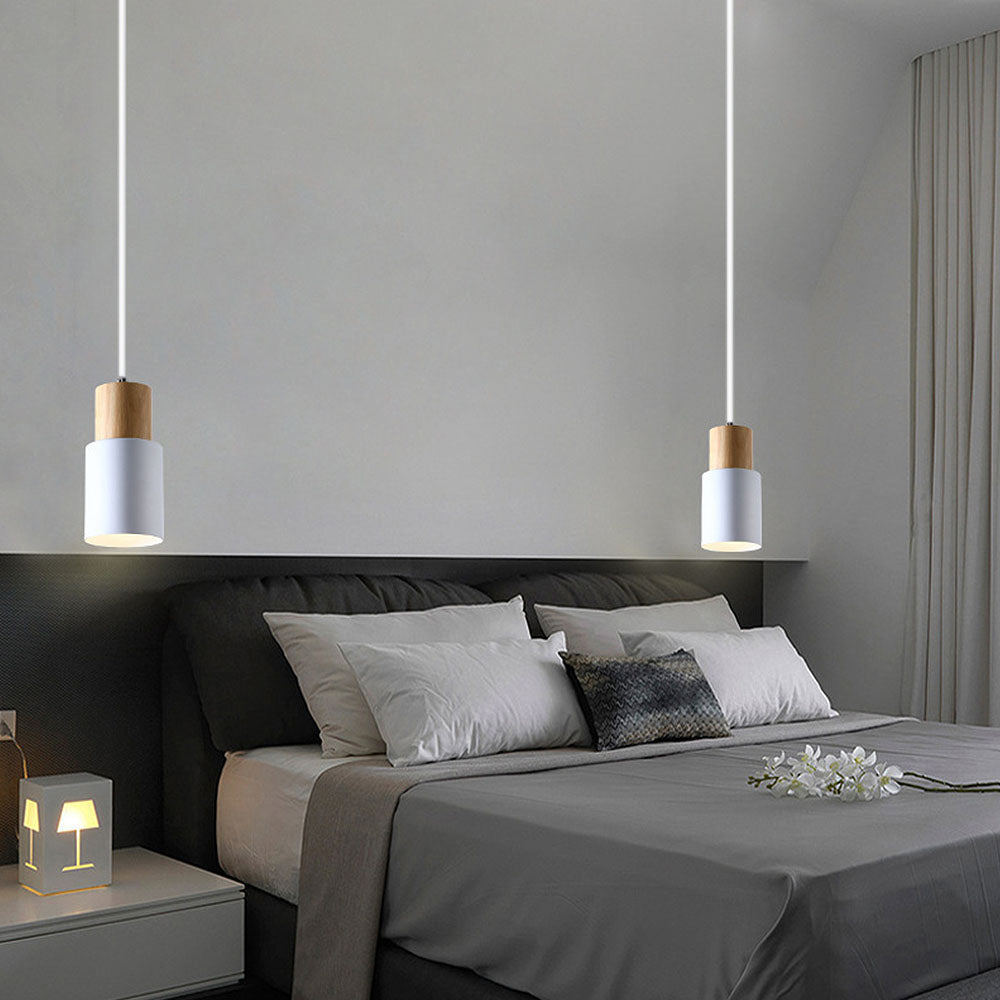 Novora | Minimalist Pendant Light Modern Wood Black Cylinder Fixture