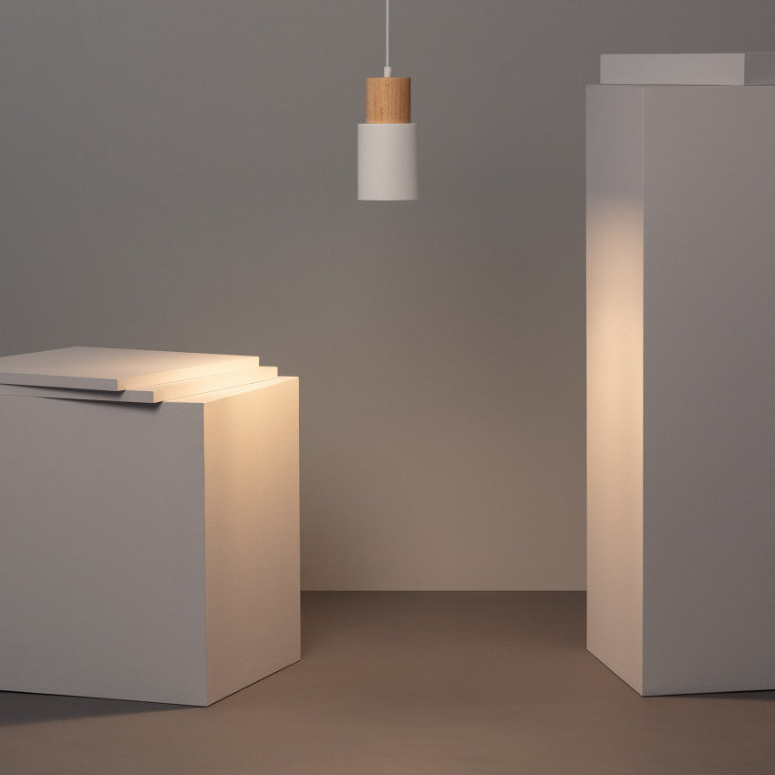 Novora | Minimalist Pendant Light Modern Wood Black Cylinder Fixture