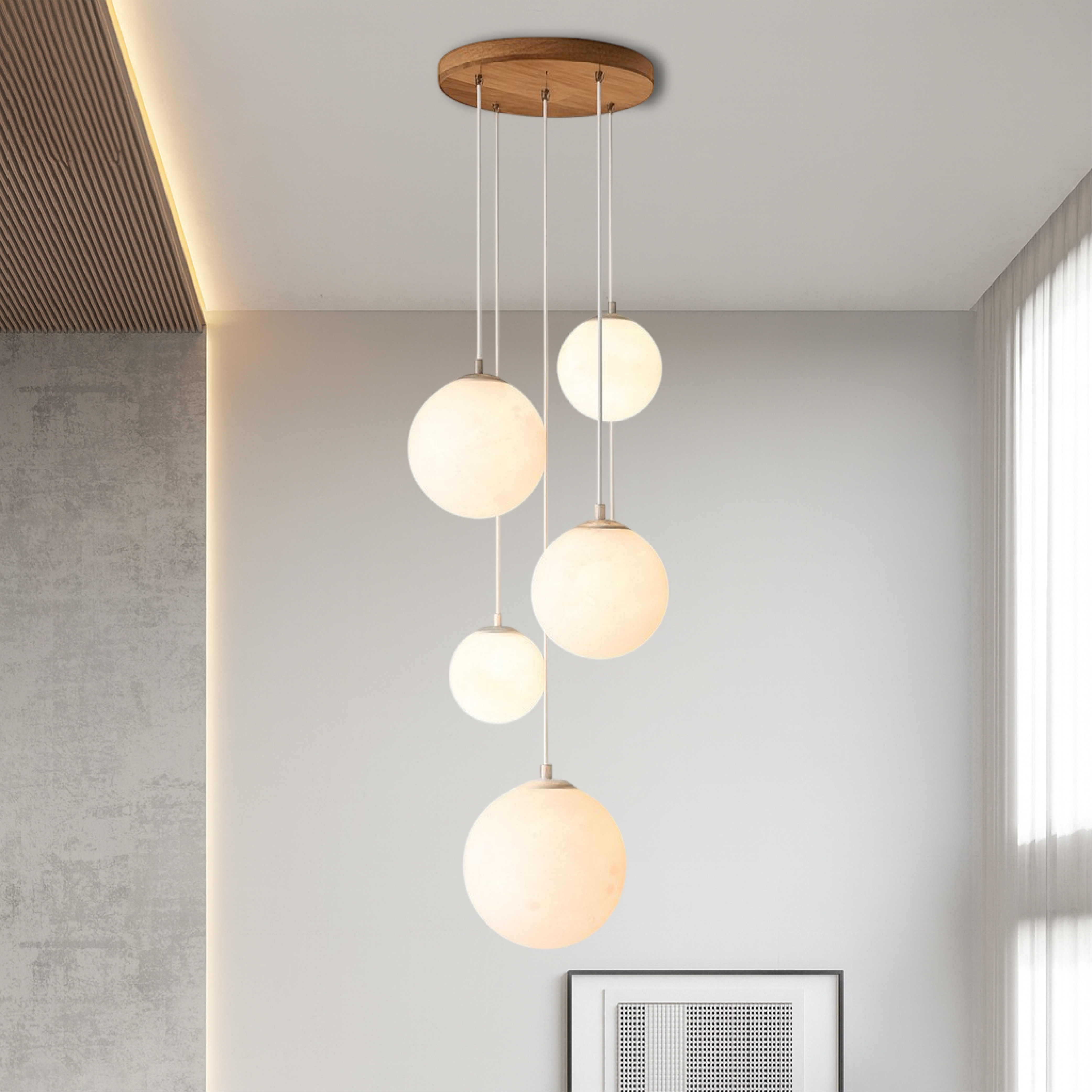 LumiGlow | Scandinavian Chandelier Moon Lamp Stairs