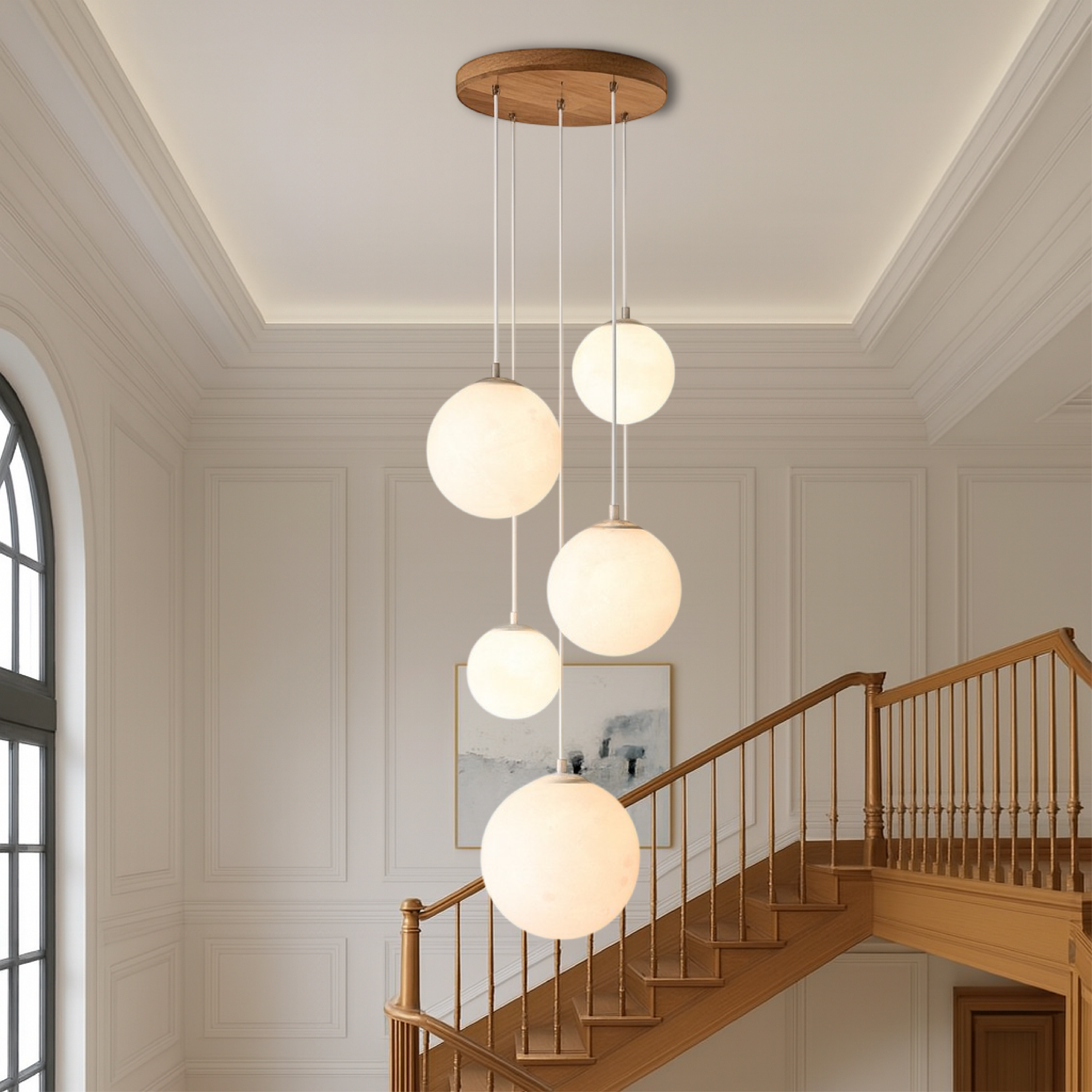 LumiGlow | Scandinavian Chandelier Moon Lamp Stairs