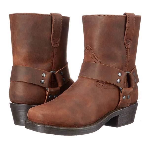 Noelle | Edgy Mid-Cut Black Leather Biker Boots