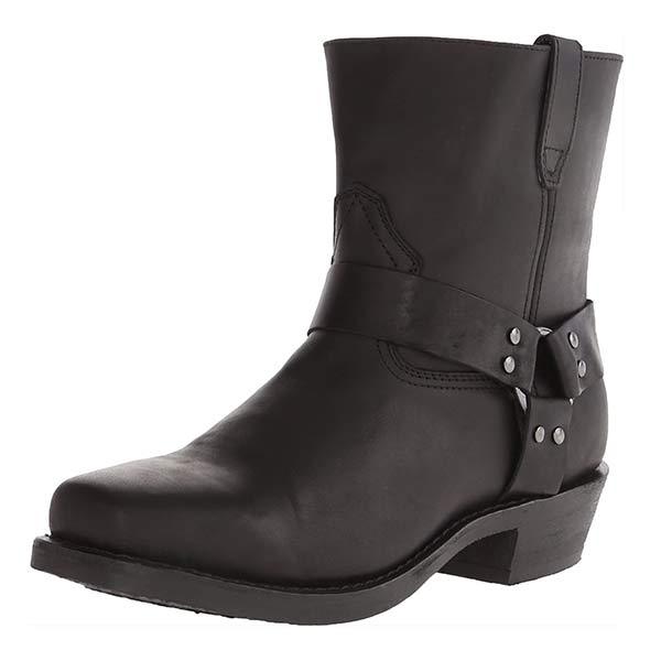 Noelle | Edgy Mid-Cut Black Leather Biker Boots