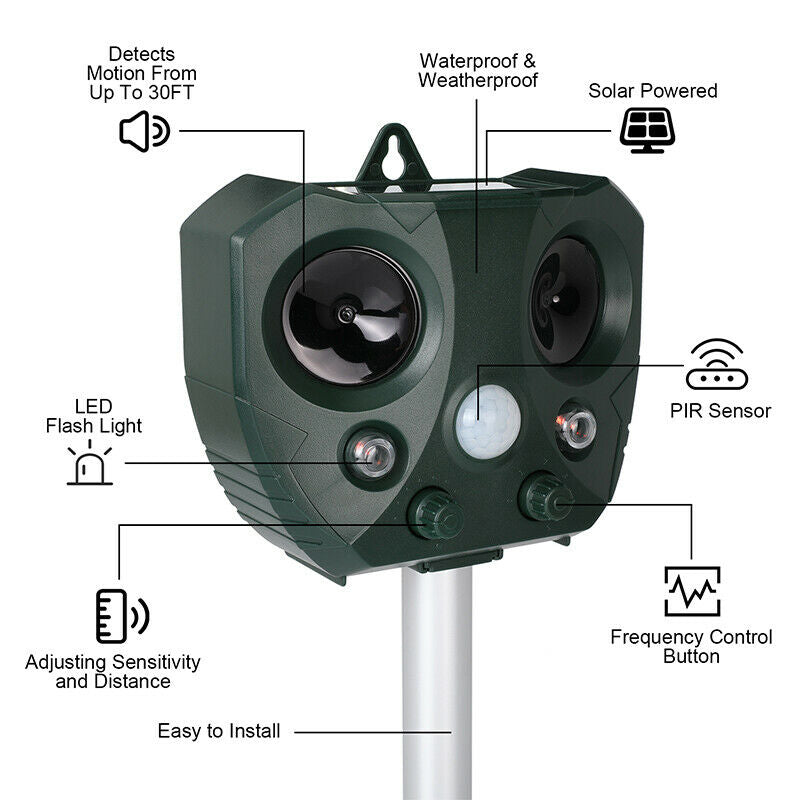 Sound Repeller | Ultrasonic Bird + Pest Repeller Solar Powered - Long Range
