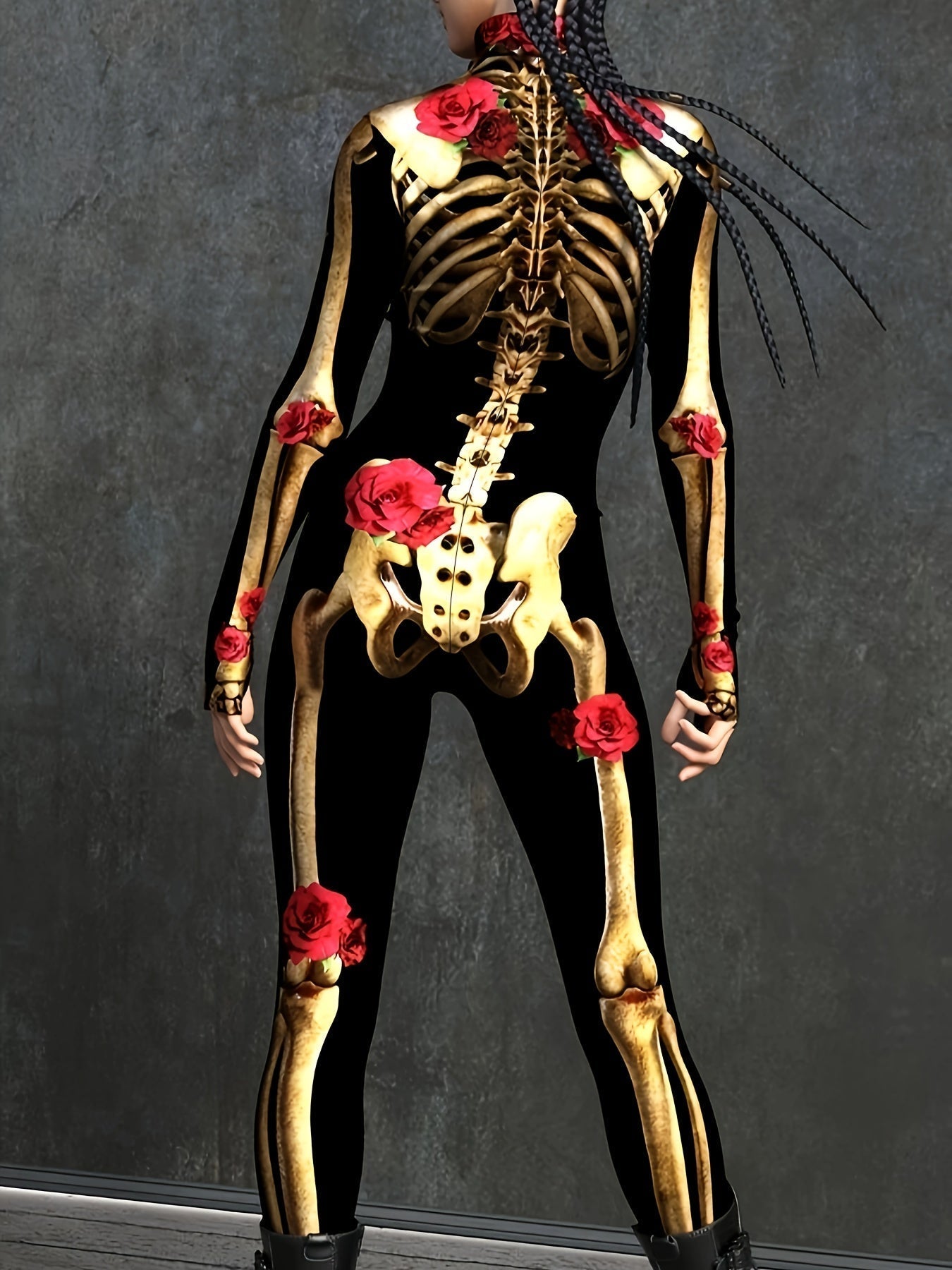 Women’s Skeleton Halloween Jumpsuit | Long Sleeve Stretchy Print Costume