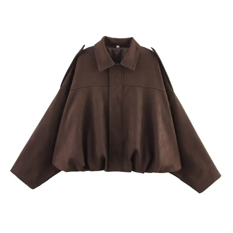Kai | Women's Suede Bomber Jacket in Brown and Green – Casual Vintage Motorcycle Coat with Zipper Closure