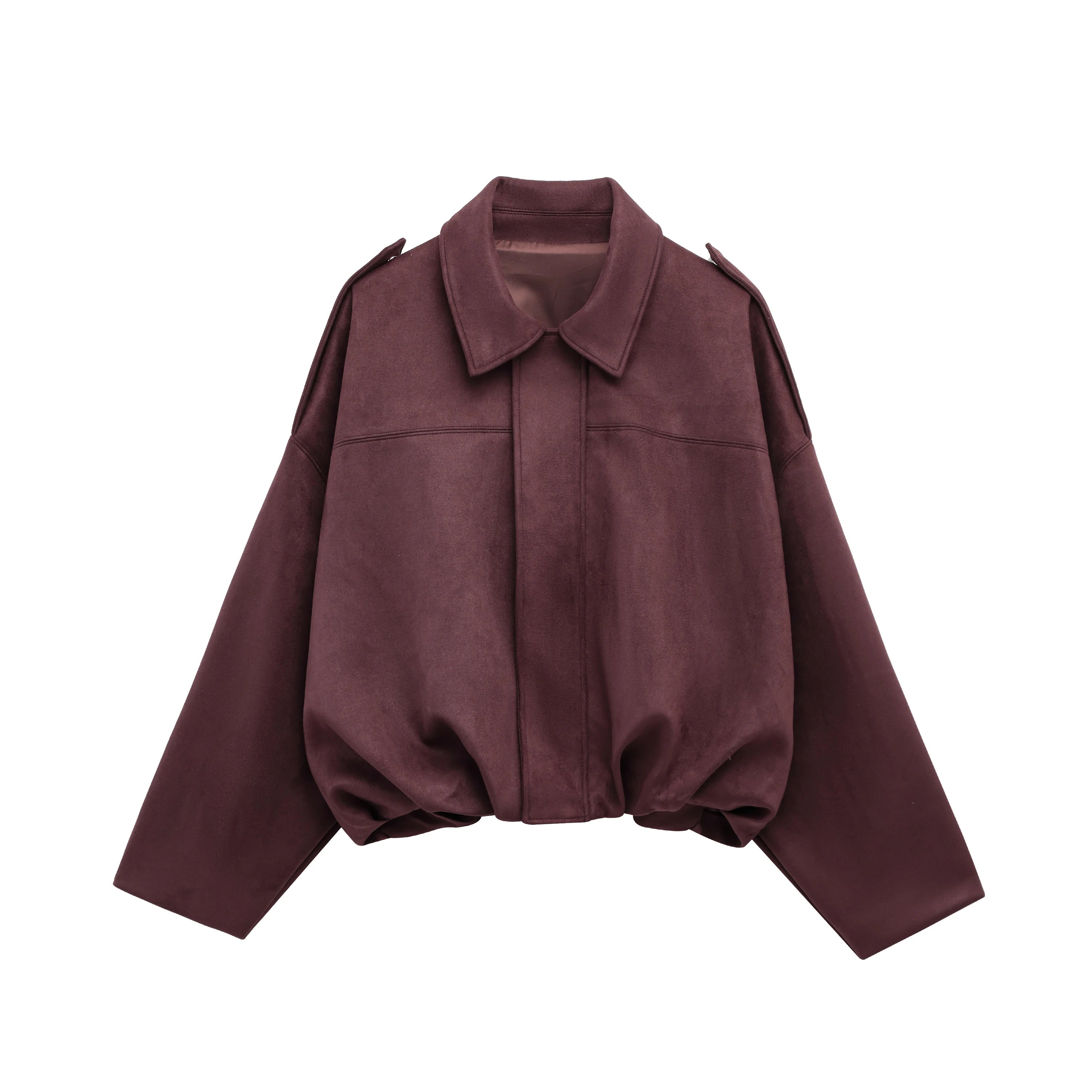 Kai | Women's Suede Bomber Jacket in Brown and Green – Casual Vintage Motorcycle Coat with Zipper Closure