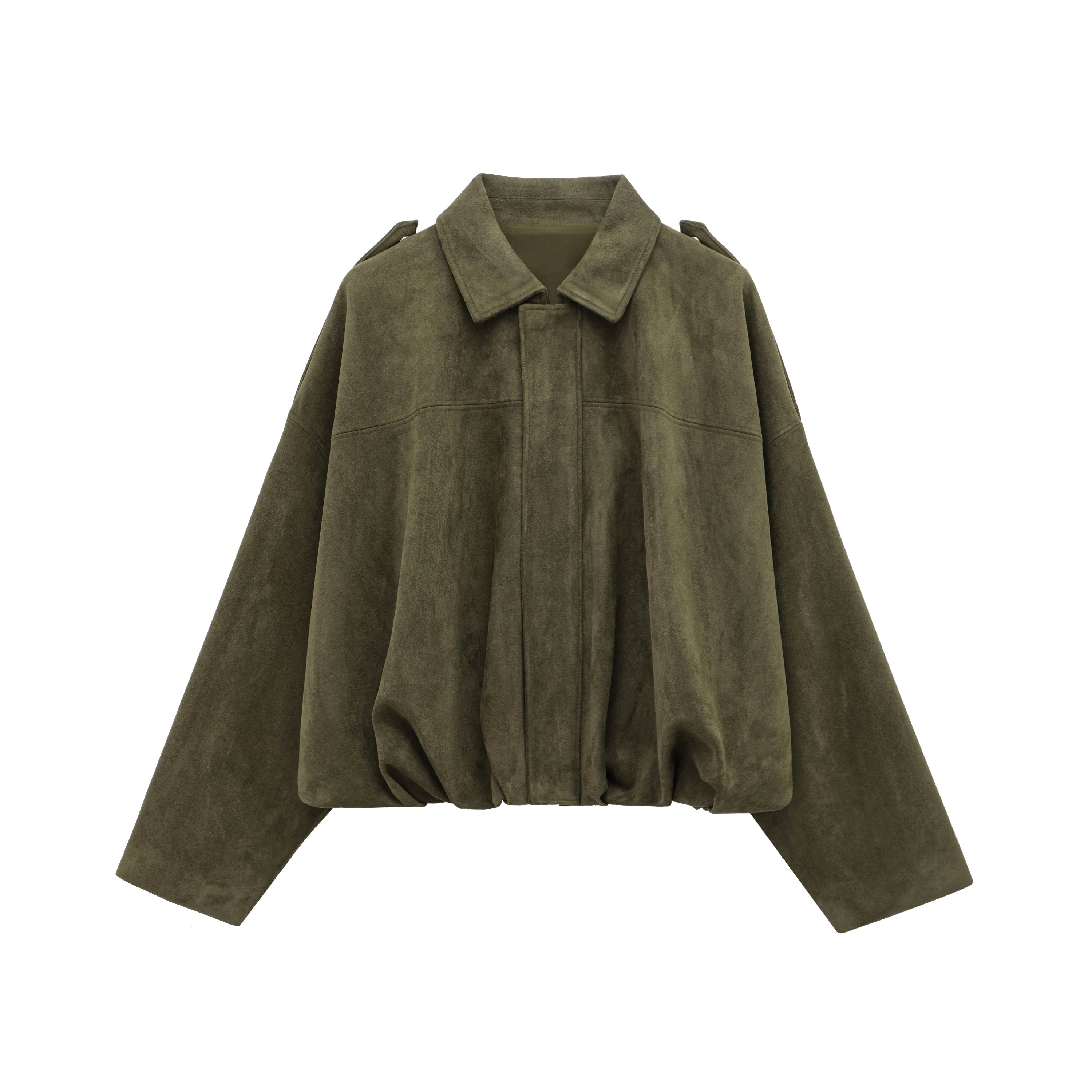 Kai | Women's Suede Bomber Jacket in Brown and Green – Casual Vintage Motorcycle Coat with Zipper Closure