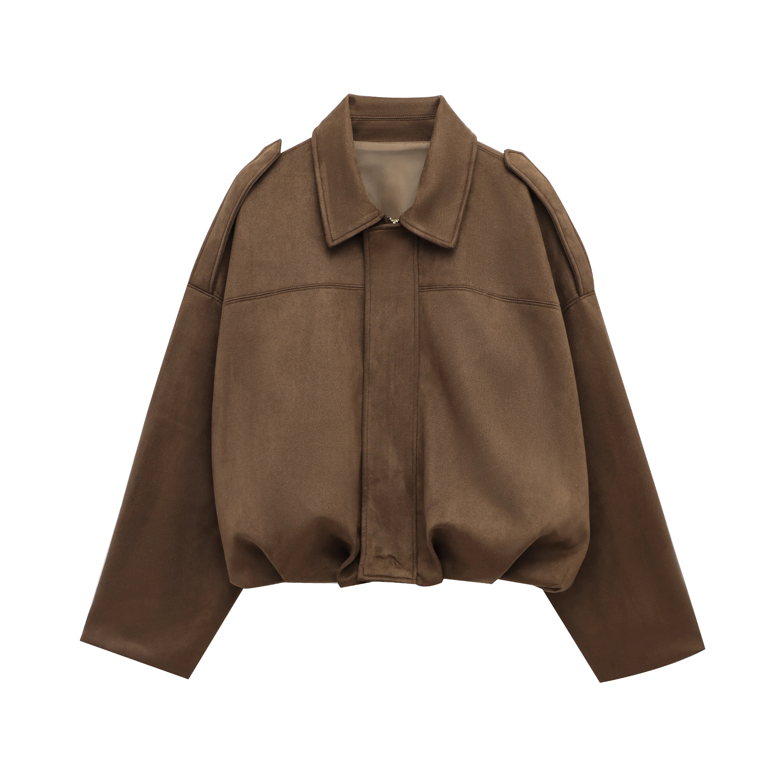 Kai | Women's Suede Bomber Jacket in Brown and Green – Casual Vintage Motorcycle Coat with Zipper Closure