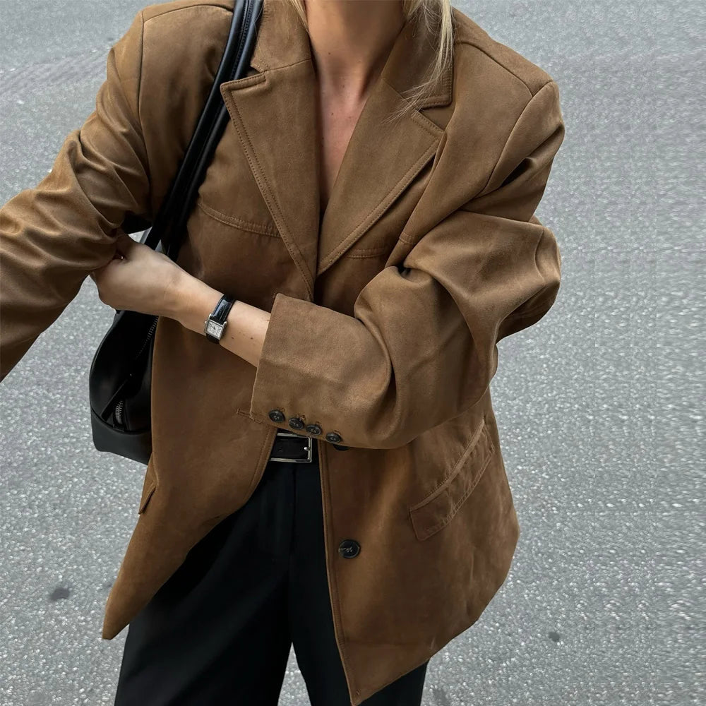 Elie | Women's Vintage Brown Suede Leather Jacket — Demi-Season Autumn Winter Outerwear